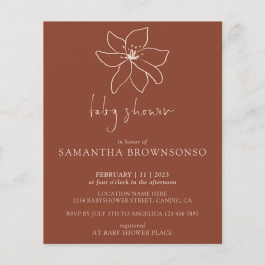 テラコッタモダンボタニカルバジェットベビーシャワー チラシ (正面)