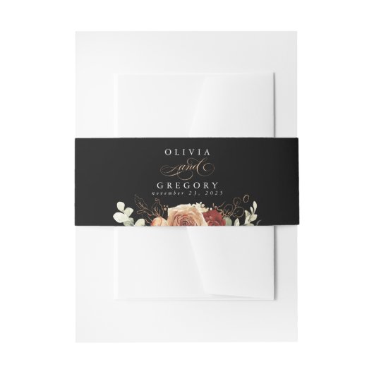 テラコッタモダンボホブラック結婚ズ 招待状ベリーバンド (正面例)