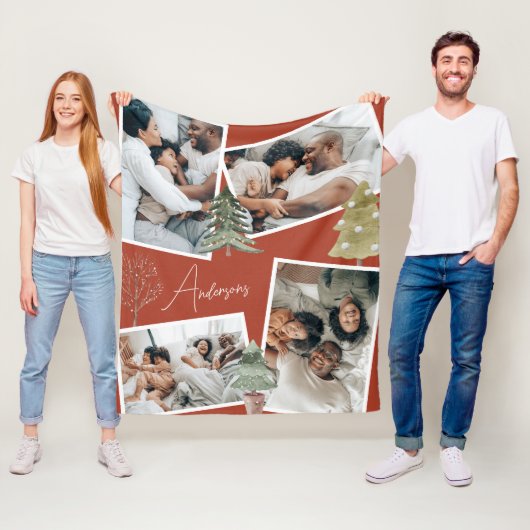 テラコッタモダンマルチフォトクリスマスパイン フリースブランケット (インサイチュ)