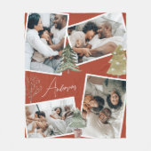 テラコッタモダンマルチフォトクリスマスパイン フリースブランケット (正面)