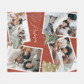 テラコッタモダンマルチフォトクリスマスパイン フリースブランケット (正面(横))