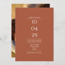 テラコッタモダンミニマル写真結婚の日付 招待状