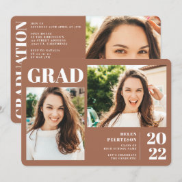 テラコッタモダンミニマル写真3枚の卒業 招待状