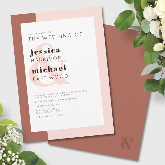 テラコッタモダンモノグラムミニマ結婚リスト 招待状