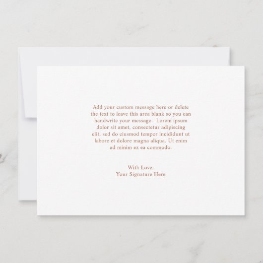 テラコッタモダンラインアートフローラエレガントな結婚式 サンキューカード (裏面)