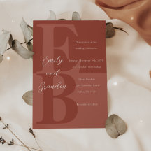テラコッタモダンラージイニシャル結婚式招待状