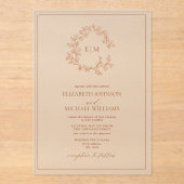 テラコッタモダンリーフィクレストモノグラム結婚ズ アクリル招待状 (正面)