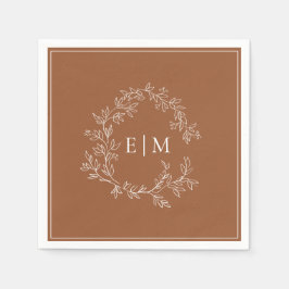 テラコッタモダンリーフィクレストモノグラム結婚ズ スタンダードカクテルナプキン