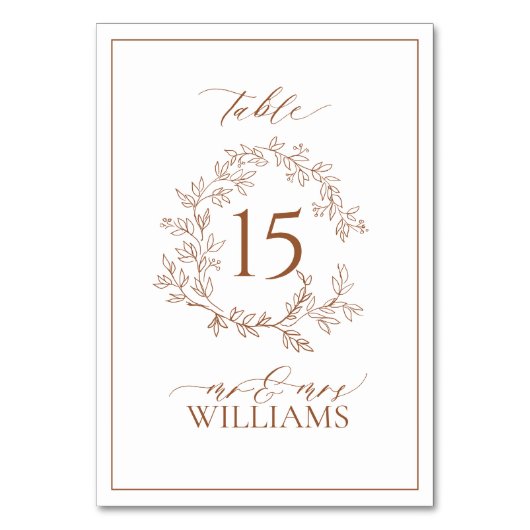 テラコッタモダンリーフィクレストモノグラム結婚ズ テーブルナンバー (裏面)