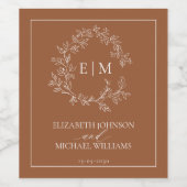 テラコッタモダンリーフィクレストモノグラム結婚ズ ワインラベル (シングルラベル)