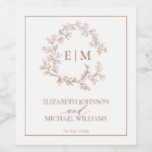 テラコッタモダンリーフィクレストモノグラム結婚ズ ワインラベル (シングルラベル)