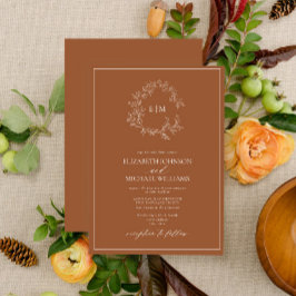 テラコッタモダンリーフィクレストモノグラム結婚ズ 招待状
