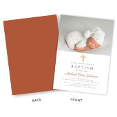 テラコッタモダン宗教十字写真バプテスマ 招待状