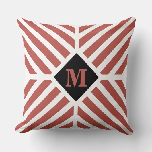 テラコッタモダン対角線ストライプモノグラム クッション (正面)
