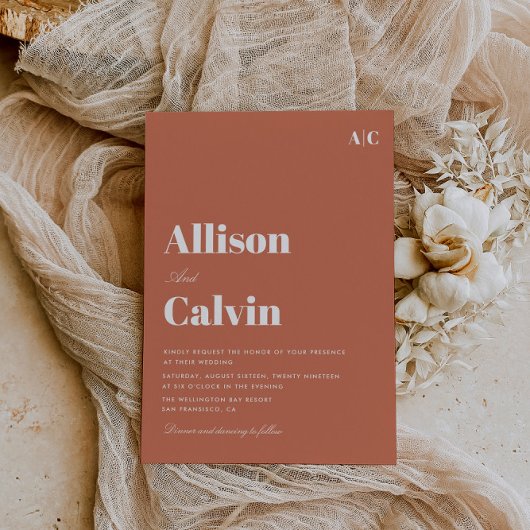 テラコッタモダン文字結婚式招待状 招待状