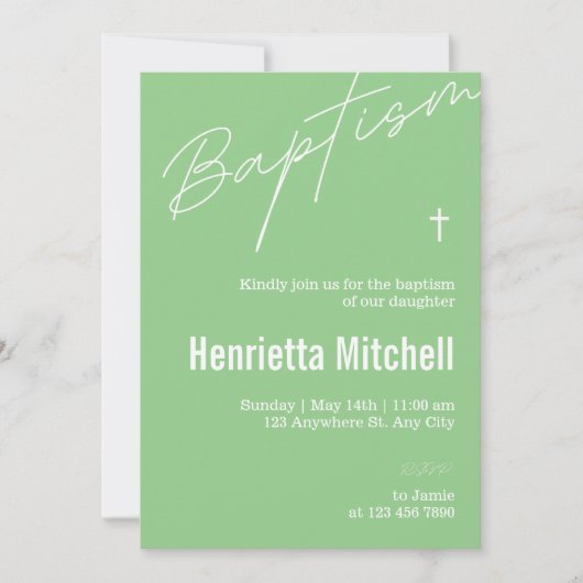 テラコッタモダン書道バプテスマ 招待状 (正面)