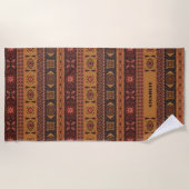 テラコッタモダン民族部族の装飾模様 ビーチタオル (正面)