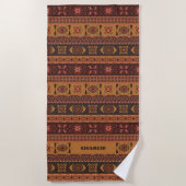 テラコッタモダン民族部族の装飾模様 ビーチタオル (正面)