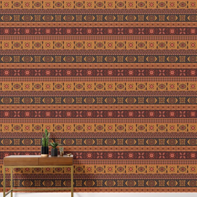 テラコッタモダン民族部族の装飾模様 壁紙 (廊下)