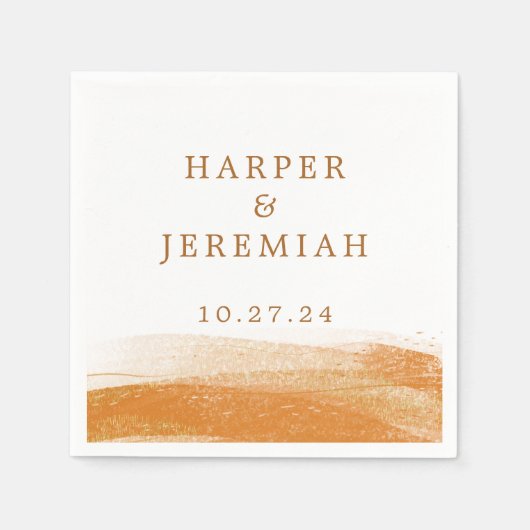 テラコッタモダン焼け錆ゴールドフォイル水彩 スタンダードカクテルナプキン (正面)