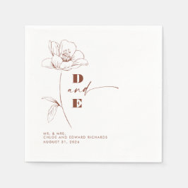 テラコッタモダン牡丹フラワーカップルモノグラム スタンダードカクテルナプキン