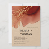 テラコッタモダン金ゴールドスタイリッシュビーチ秋の結婚式 招待状 (正面)