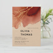 テラコッタモダン金ゴールドスタイリッシュビーチ秋の結婚式 招待状 (スタンド正面)