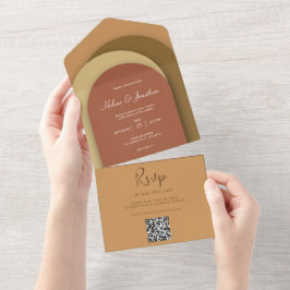 テラコッタモダンQRコードミニマル結婚リスト オールインワン招待状