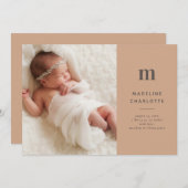 テラコッタモノグラムミニマリストフォト誕生 案内状 (正面/裏面)