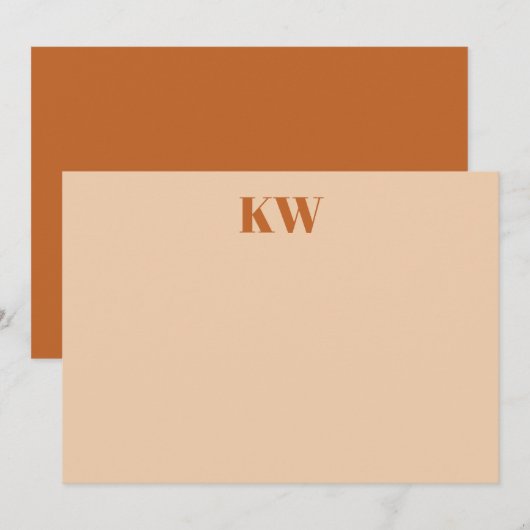 テラコッタモノグラムモダンイニシャルパーソナライズされた サンキューカード (正面/裏面)