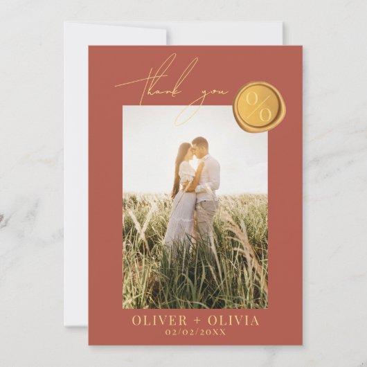 テラコッタモノグラムワックスシール結婚写真 サンキューカード (正面)