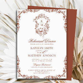 テラコッタモノグラムヴィンテージクレストリハーサルディナー 招待状