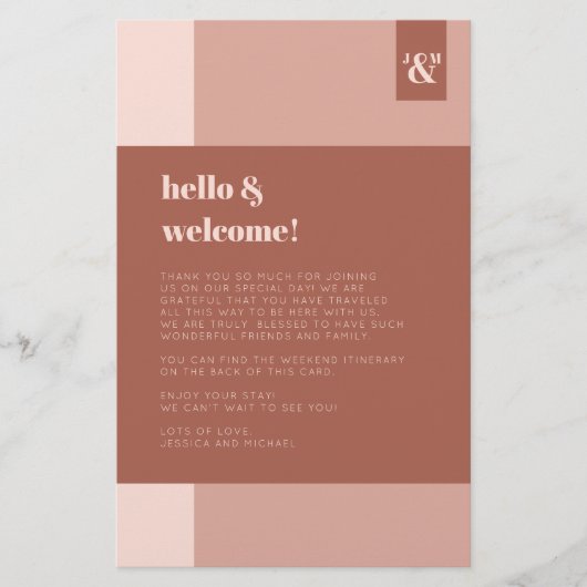 テラコッタモノグラム結婚のウェルカム旅程 (正面)