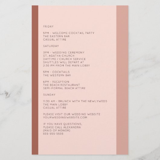 テラコッタモノグラム結婚のウェルカム旅程 (裏面)