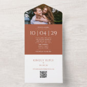 テラコッタモノグラムQRコード結婚写真の日付 オールインワン招待状 (内側)