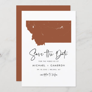 テラコッタモンタナ地図ミニマリストスクリプ結婚ト セーブザデート