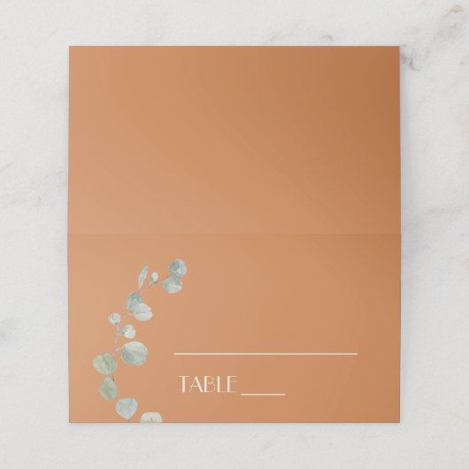 テラコッタユーカリプタデコ結婚の座席表テント プレイスカード (外部開封)