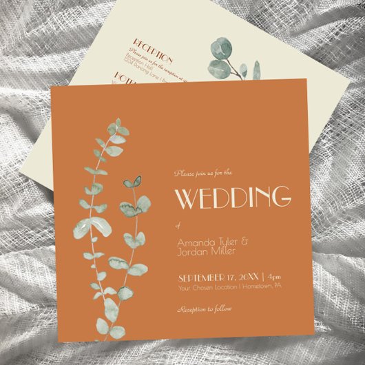 テラコッタユーカリプトゥスデコスクエアオールオ結婚ンズ 招待状