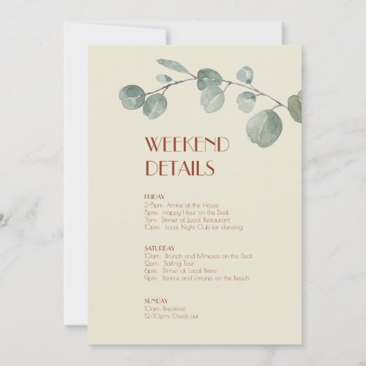 テラコッタユーカリプトゥスデコバチェロレッテウィークエンド 招待状 (裏面)