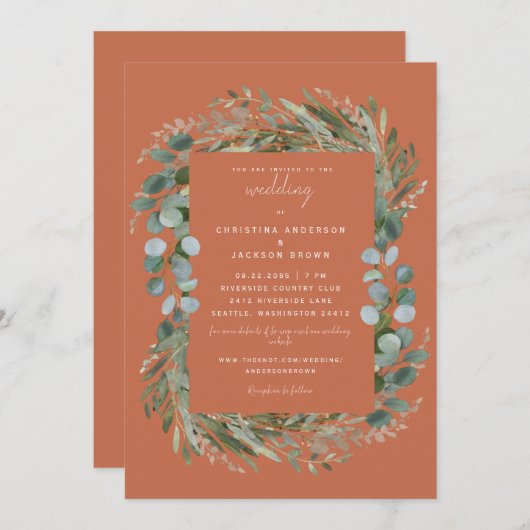 テラコッタユーカリプトゥスボタニカル結婚式招待状 招待状 (正面/裏面)