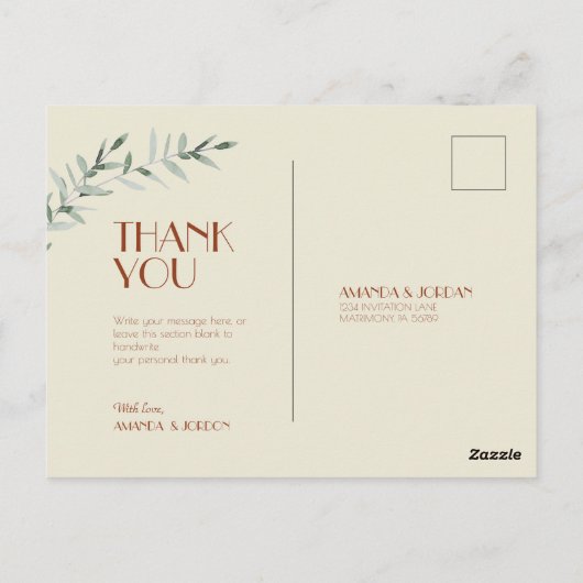 テラコッタユーカリ結婚デコありがとう ポストカード (裏面)