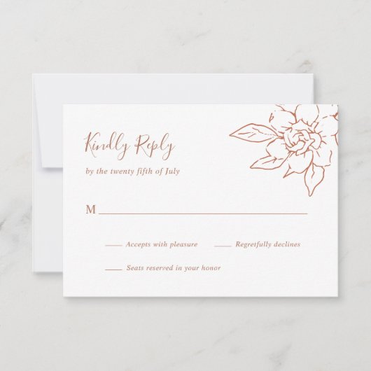 テラコッタラインアートフローラエレガントウェディング 出欠カード (正面)