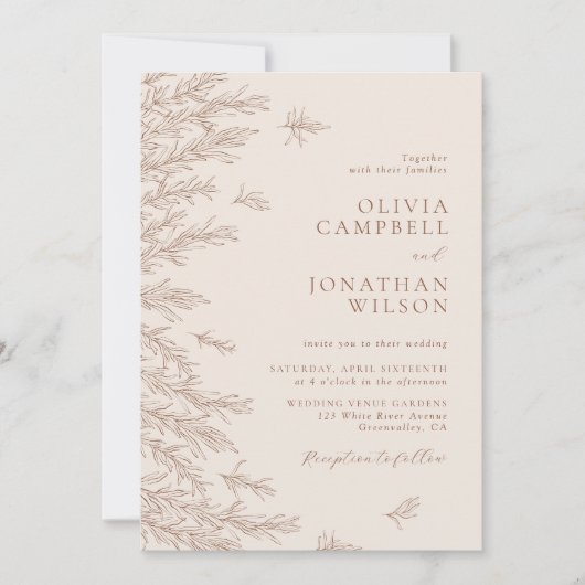 テラコッタラストアイボリーボホ秋リーフ結婚ズ 招待状 (正面)