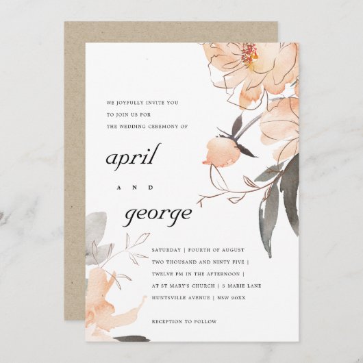 テラコッタラストウォーターカラーフローラ結婚式の招待 サンキューカード (正面/裏面)