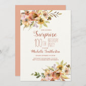 テラコッタラストウォーターカラーフローラ100th誕生日 招待状 (正面/裏面)