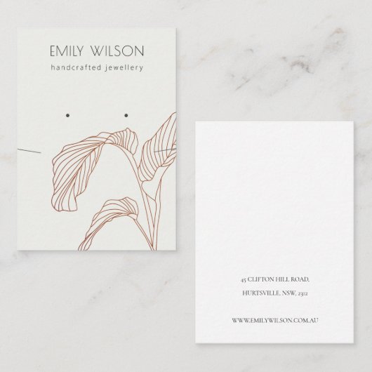 テラコッタラストパームリーフィースケッチイヤリングネックレス 名刺 (正面/裏面)
