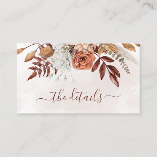 テラコッタラストフラワーズボホ秋の結婚式詳細 エンクロージャーカード (正面)