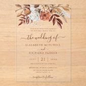 テラコッタラストフラワーズボホ秋結婚葉 アクリル招待状 (正面)