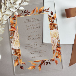 テラコッタラストフラワーズボホ秋結婚葉 アクリル招待状
