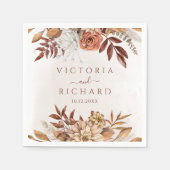 テラコッタラストフラワーズボホ秋結婚葉 スタンダードカクテルナプキン (正面)